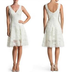 Dress the Population Maya Dress Lace Mesh Overlay Bridal Party Classy Ivory Sz M